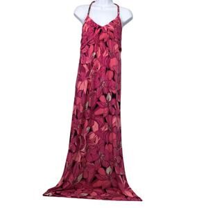 Elle Tropical Floral V-neck 90s Halter Retro Boho Maxi Dress Women's Size S